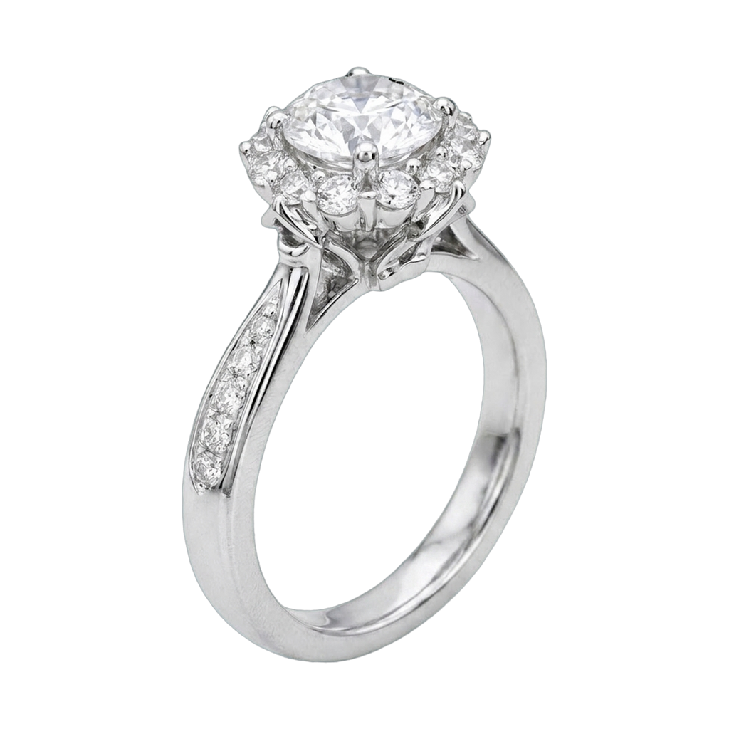 Round Lab-Grown Diamond Petal Basket Setting Ring