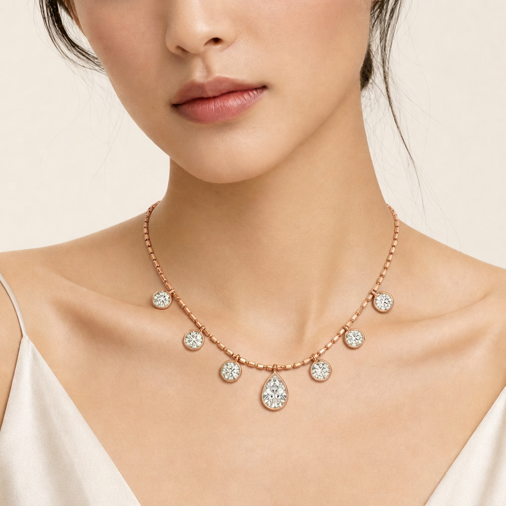Seven-Stone Pear & Round Lab-Grown Diamond Necklace