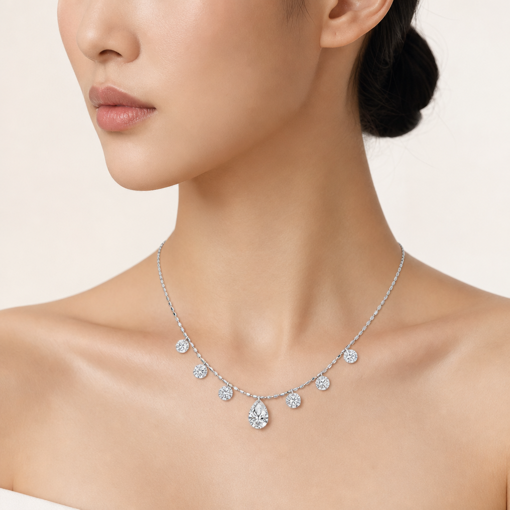 Seven-Stone Pear & Round Lab-Grown Diamond Necklace