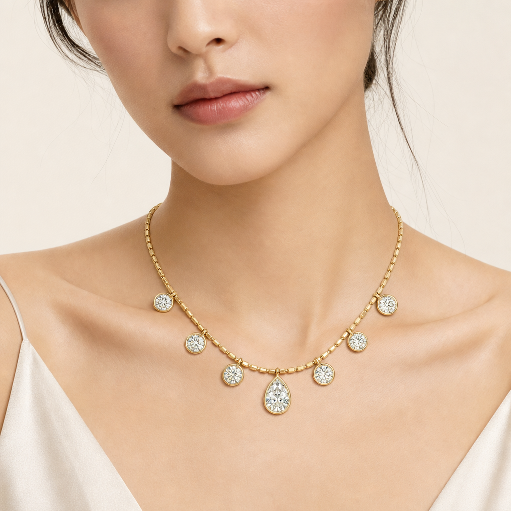 Seven-Stone Pear & Round Lab-Grown Diamond Necklace