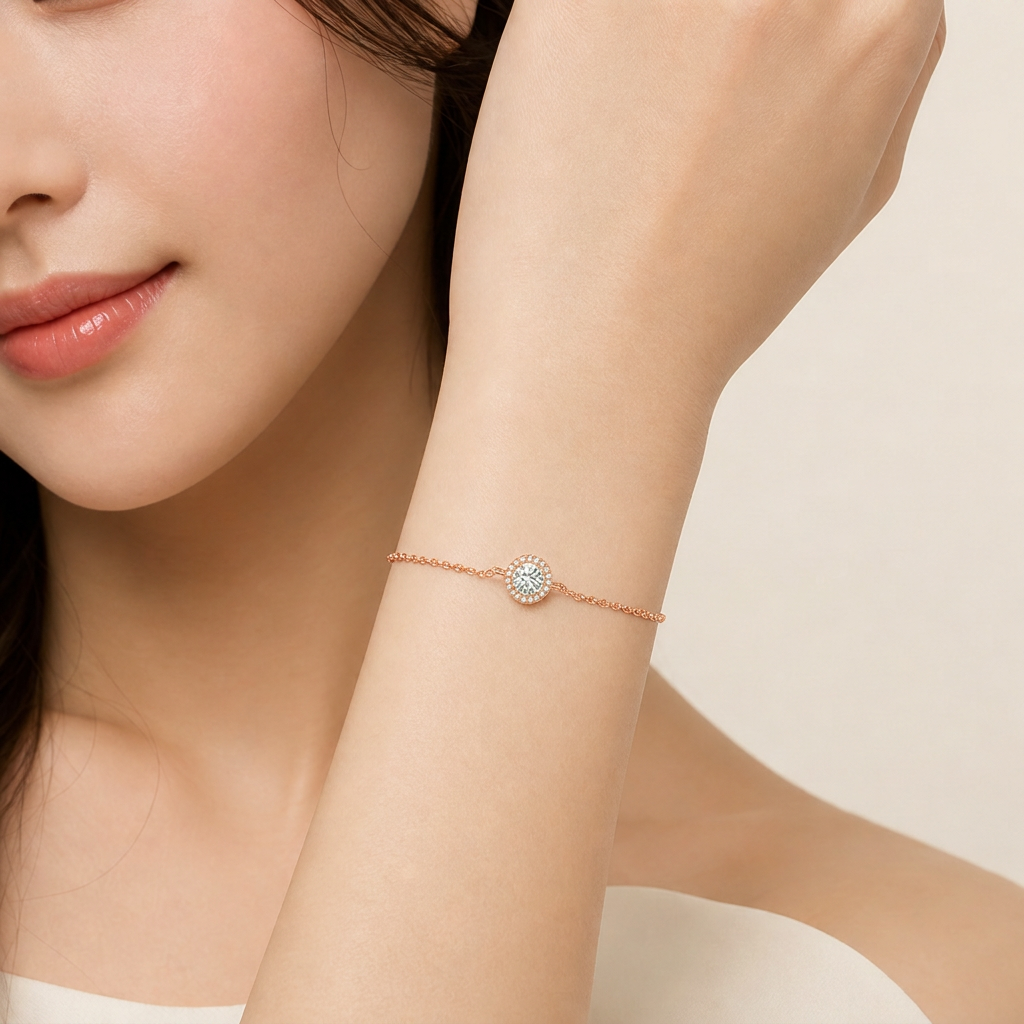 Star Ring Collection Round Rhinestone Halo Bracelet