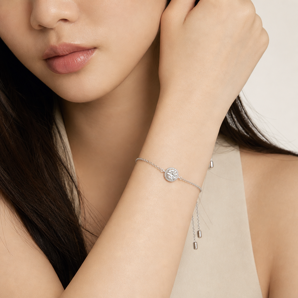 Star Ring Collection Round Rhinestone Halo Bracelet