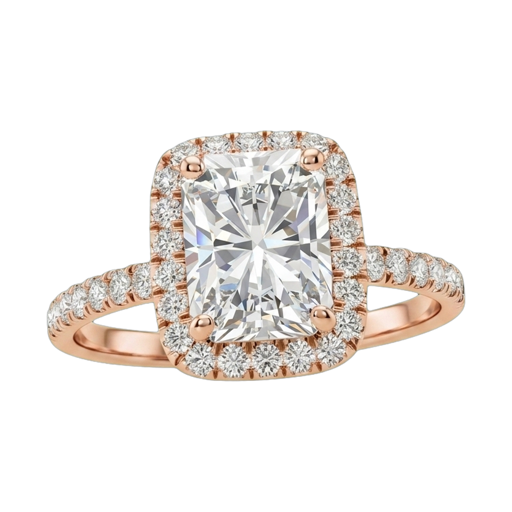 Star Ring Series Emerald-Cut Diamond Halo Ring