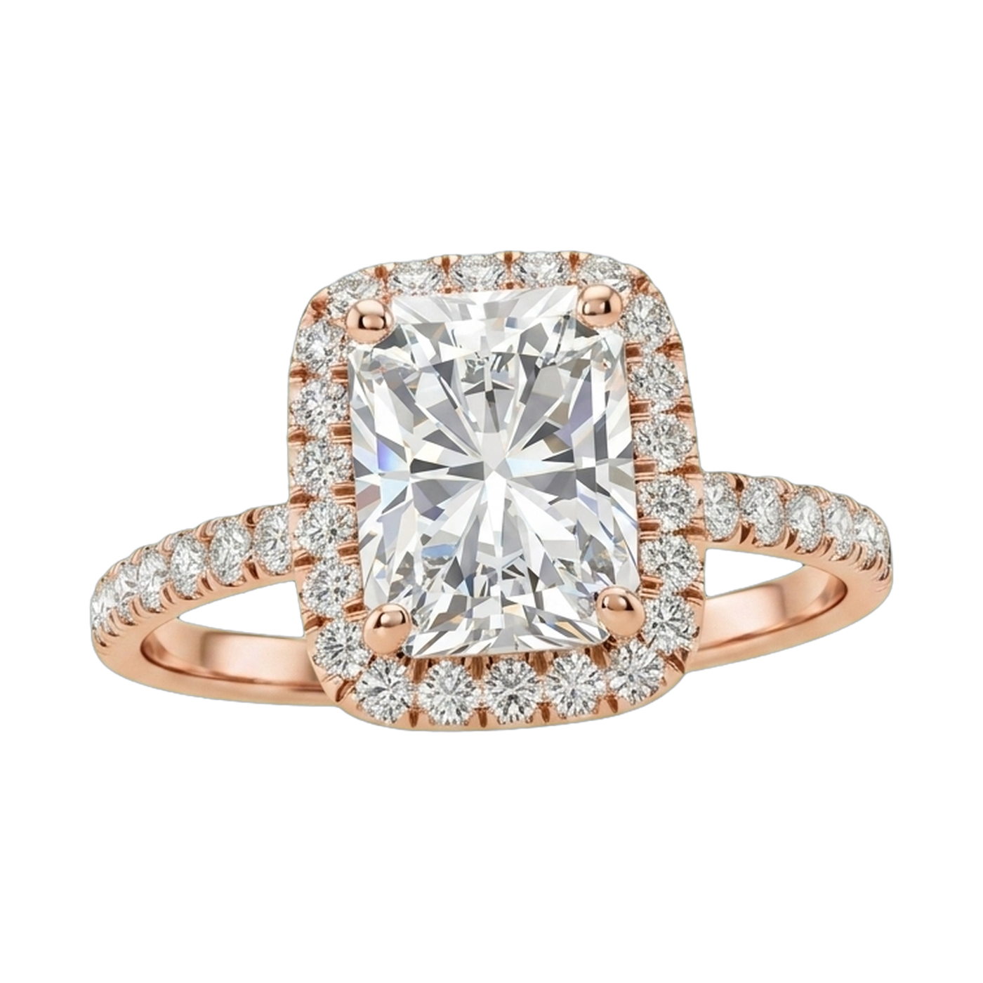 Star Ring Series Emerald-Cut Diamond Halo Ring