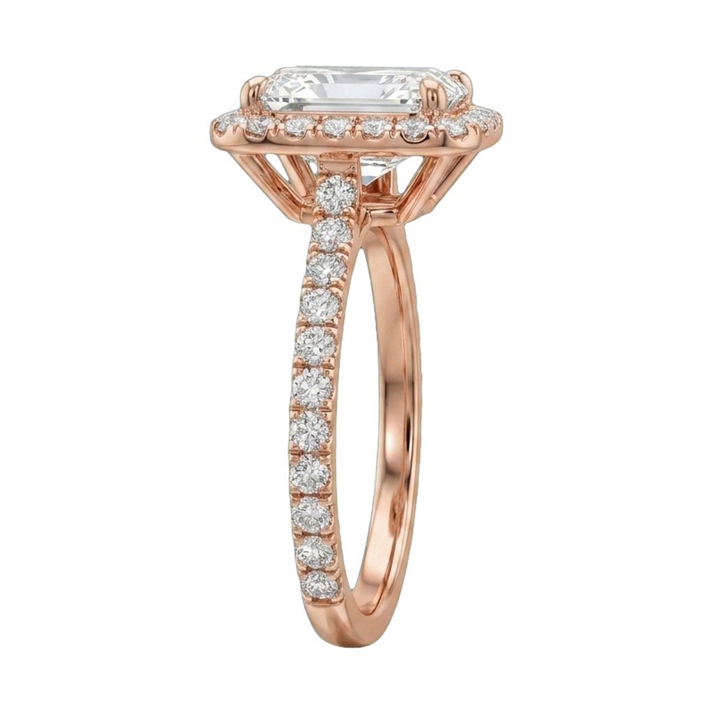 Star Ring Series Emerald-Cut Diamond Halo Ring