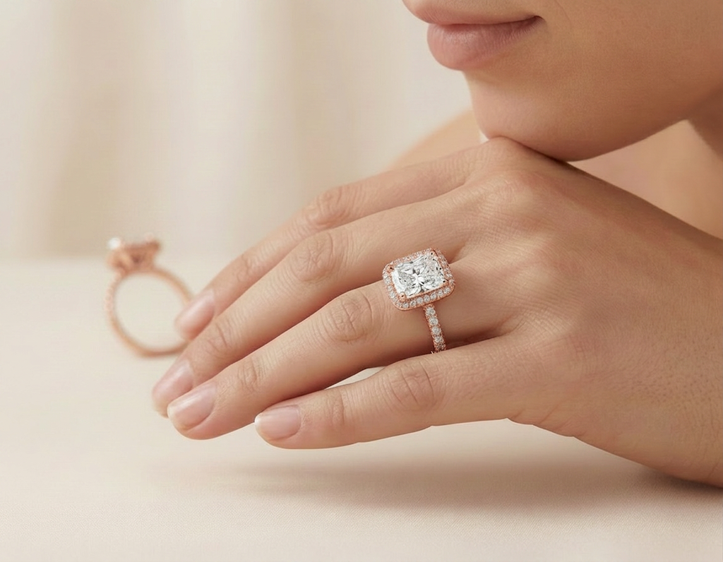 Star Ring Series Emerald-Cut Diamond Halo Ring