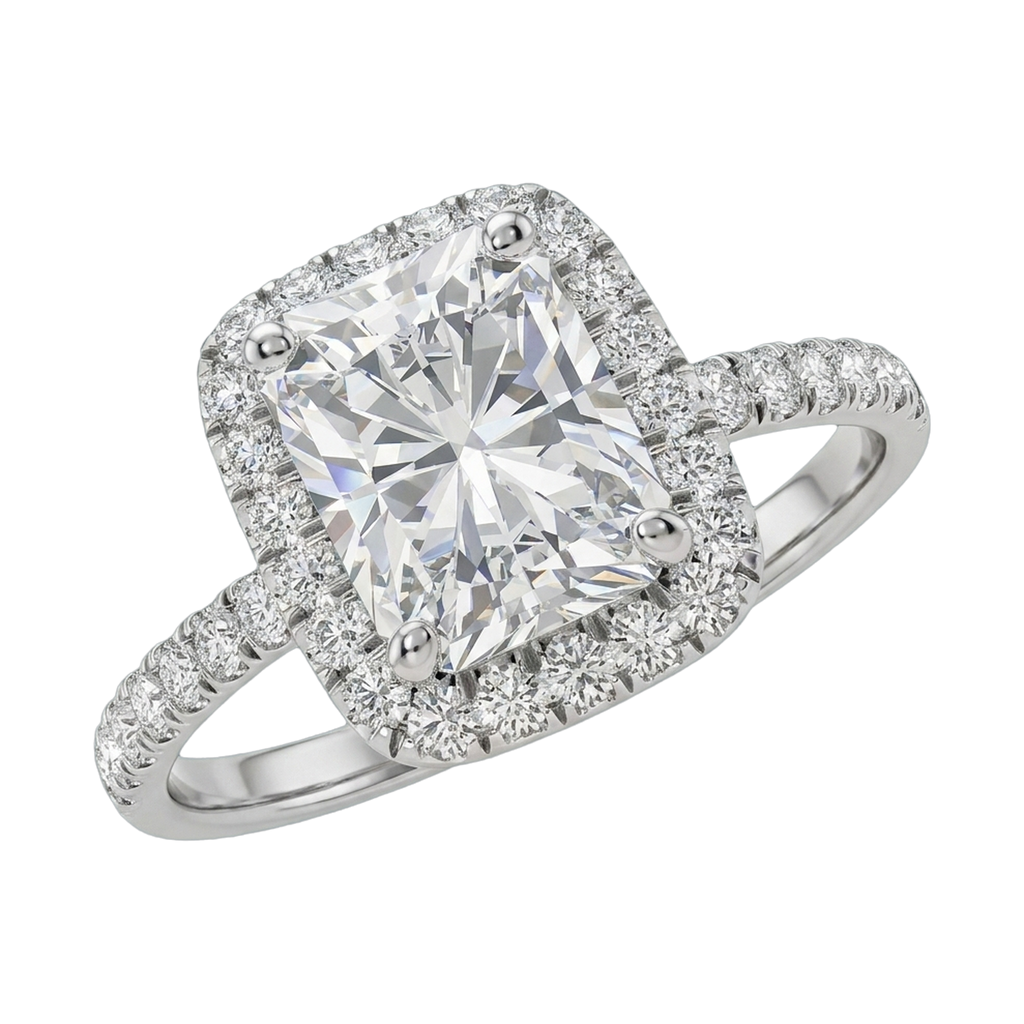 Star Ring Series Emerald-Cut Diamond Halo Ring