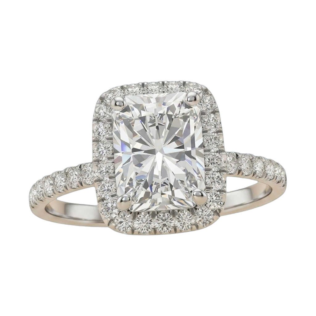 Star Ring Series Emerald-Cut Diamond Halo Ring