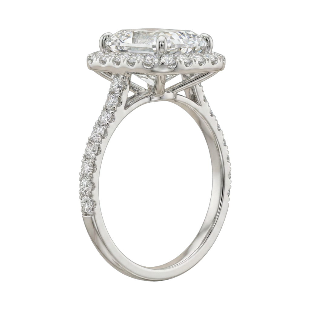 Star Ring Series Emerald-Cut Diamond Halo Ring