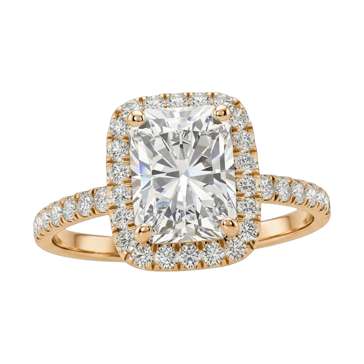 Star Ring Series Emerald-Cut Diamond Halo Ring