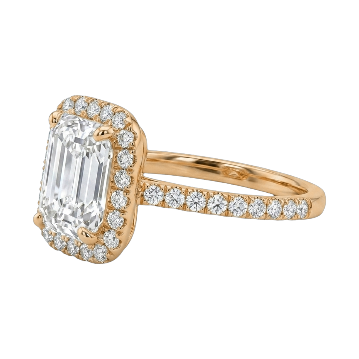 Star Ring Series Emerald-Cut Diamond Halo Ring