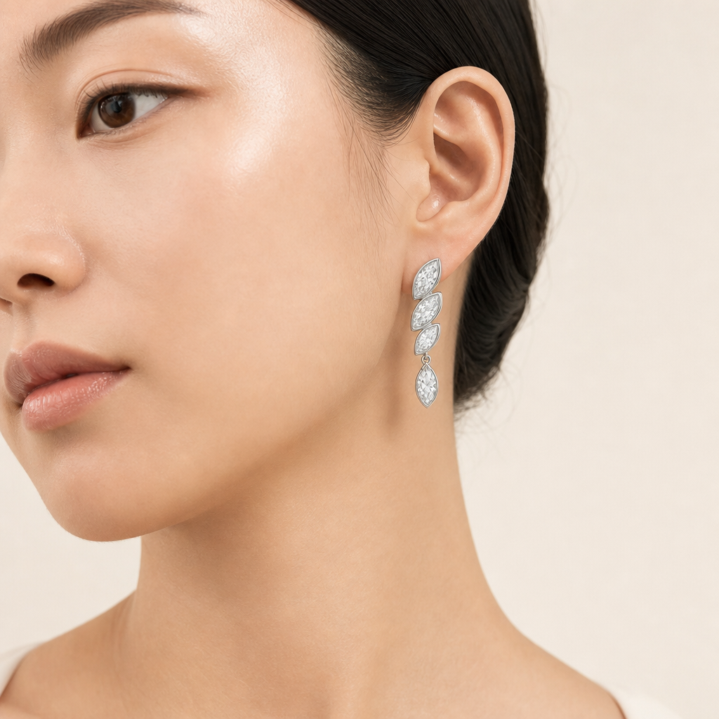 Starlight Marquise-Cut Lab-Grown Diamond Drop Earrings, Rhodium Plated