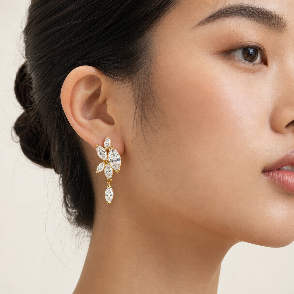 Starlight Marquise-Cut Lab-Grown Diamond Drop Earrings, Rhodium Plated