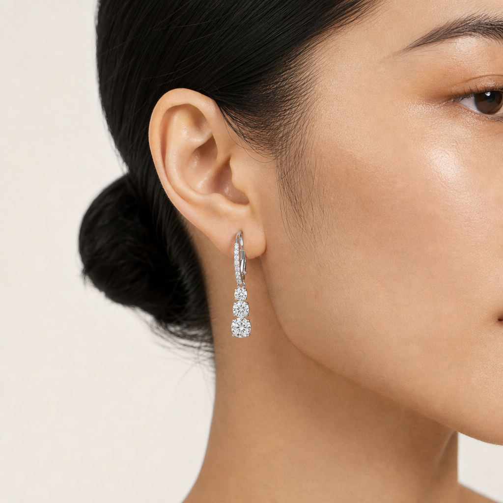 Stilla Lab-Grown Diamond Pavé Hoop Earrings, Rhodium Plated