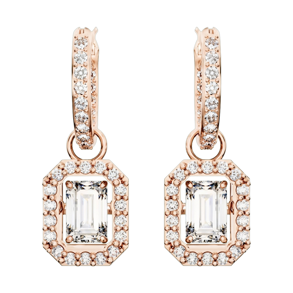 Una Lab-Grown Diamond Octagon Drop Earrings, Rhodium Plated