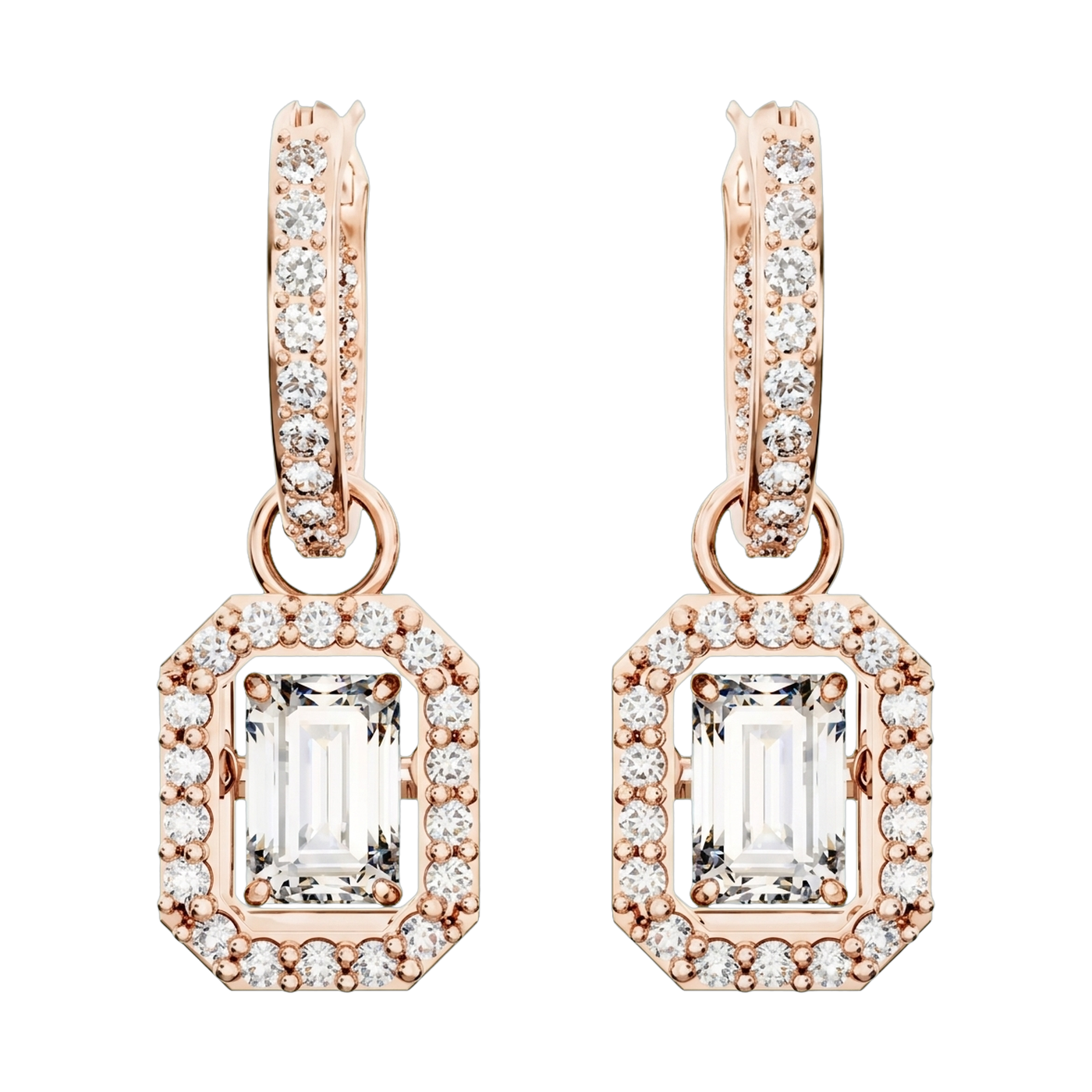 Una Lab-Grown Diamond Octagon Drop Earrings, Rhodium Plated