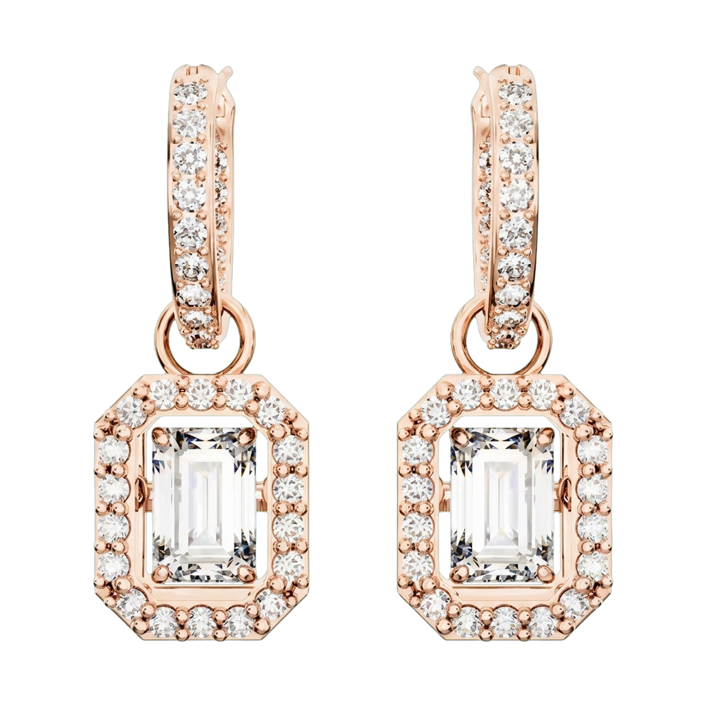 Una Lab-Grown Diamond Octagon Drop Earrings, Rhodium Plated