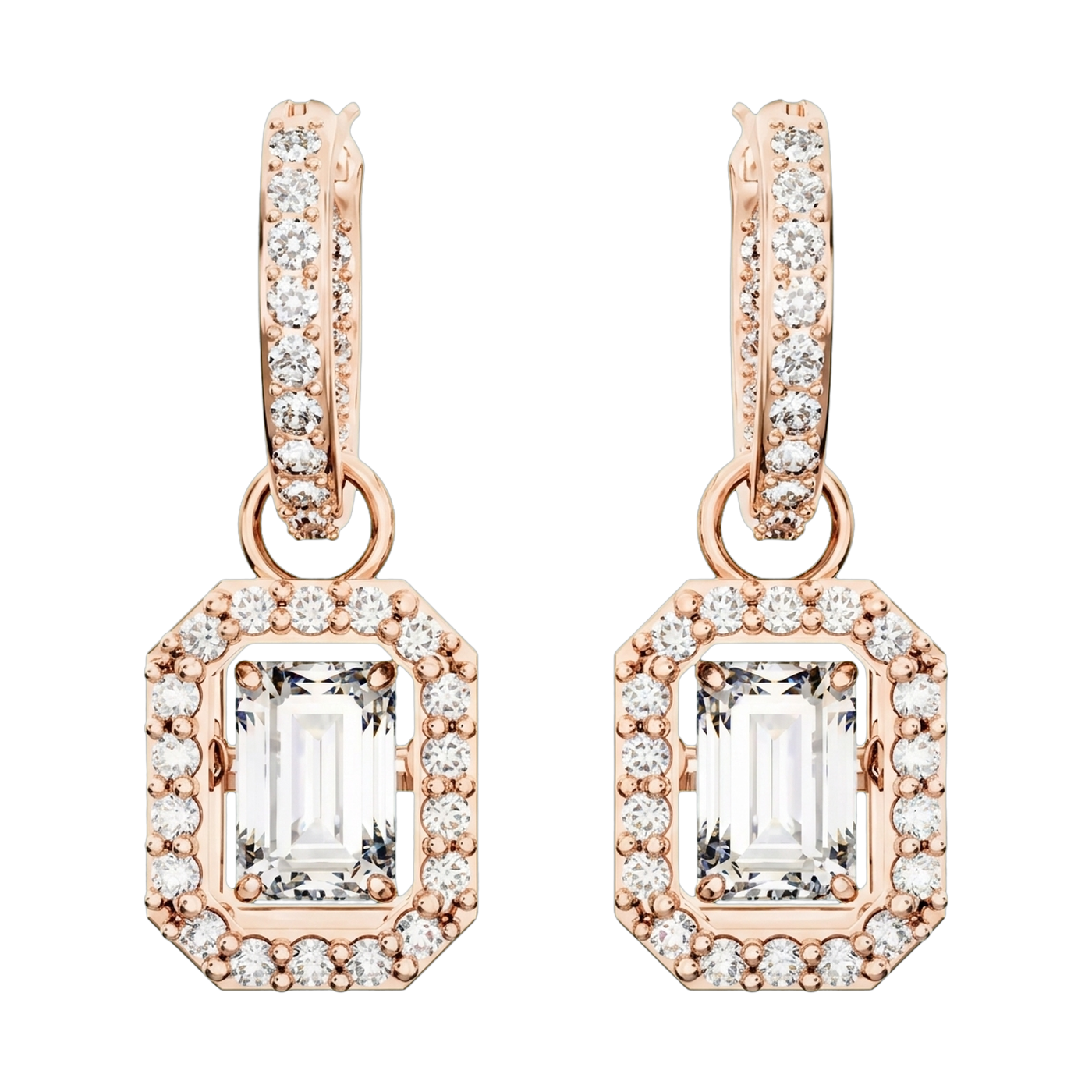 Una Lab-Grown Diamond Octagon Drop Earrings, Rhodium Plated