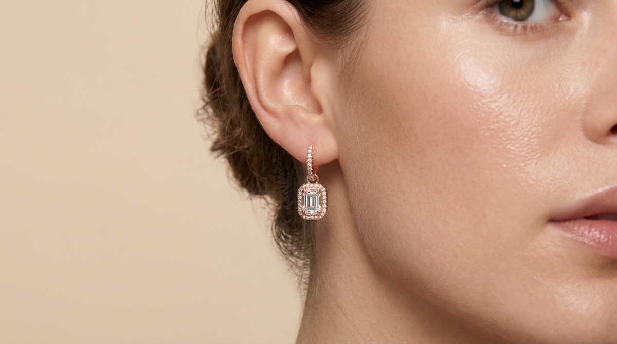 Una Lab-Grown Diamond Octagon Drop Earrings, Rhodium Plated