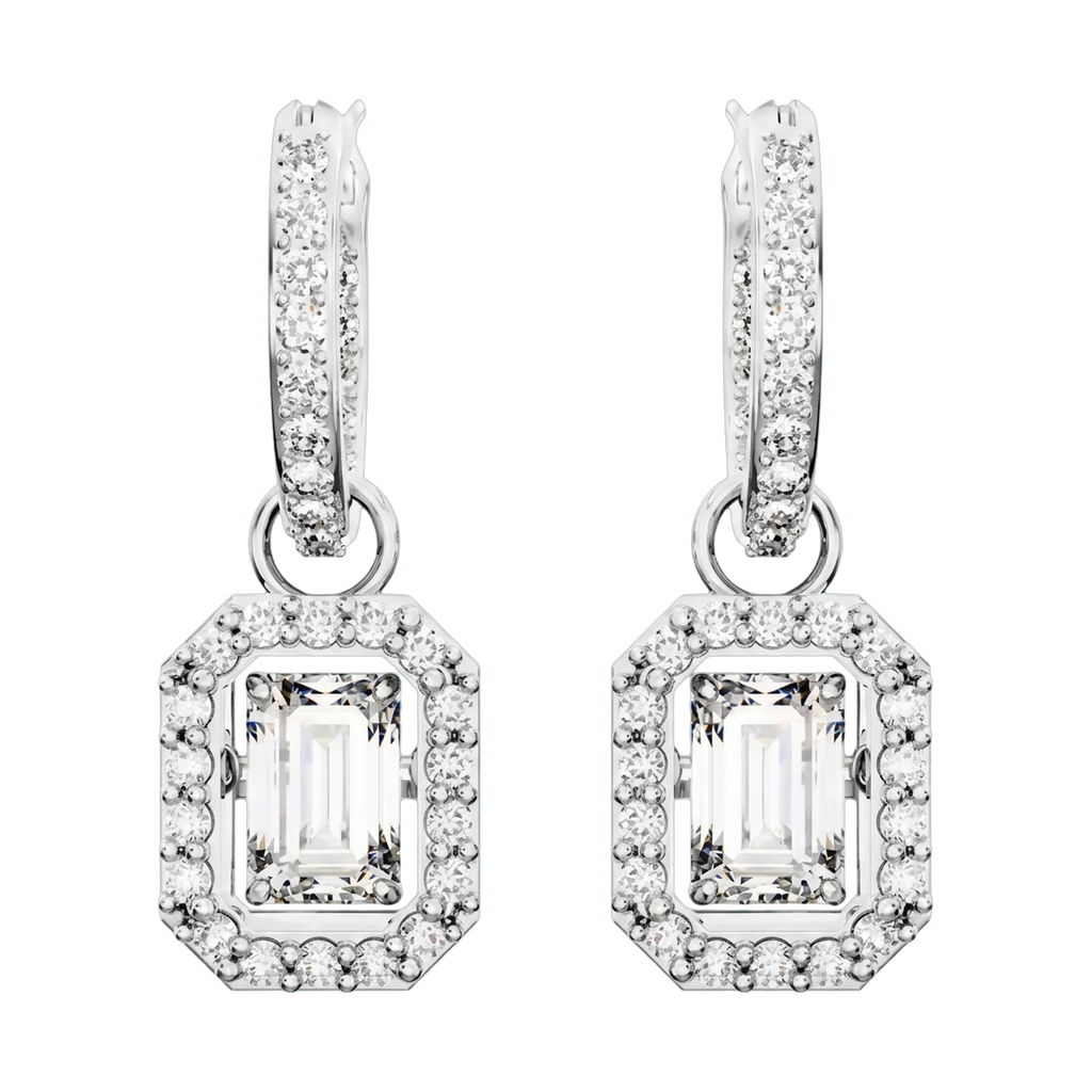 Una Lab-Grown Diamond Octagon Drop Earrings, Rhodium Plated