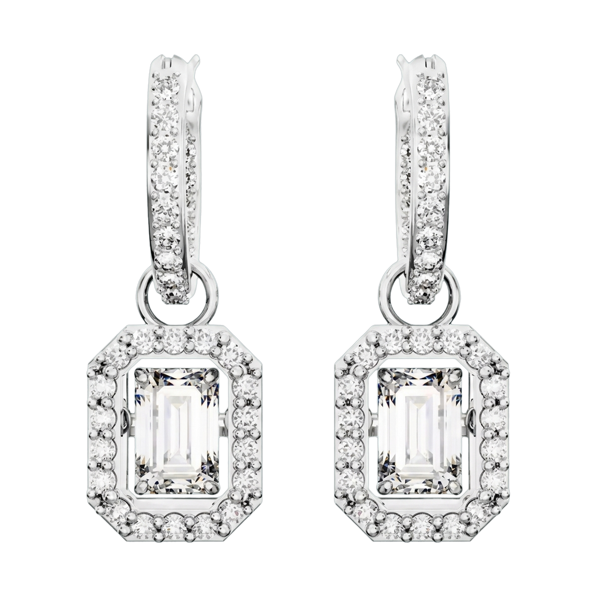 Una Lab-Grown Diamond Octagon Drop Earrings, Rhodium Plated
