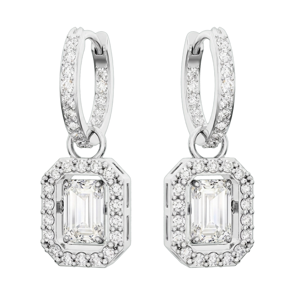 Una Lab-Grown Diamond Octagon Drop Earrings, Rhodium Plated