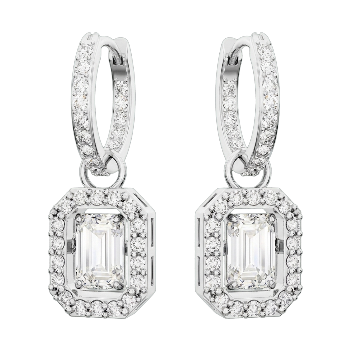 Una Lab-Grown Diamond Octagon Drop Earrings, Rhodium Plated
