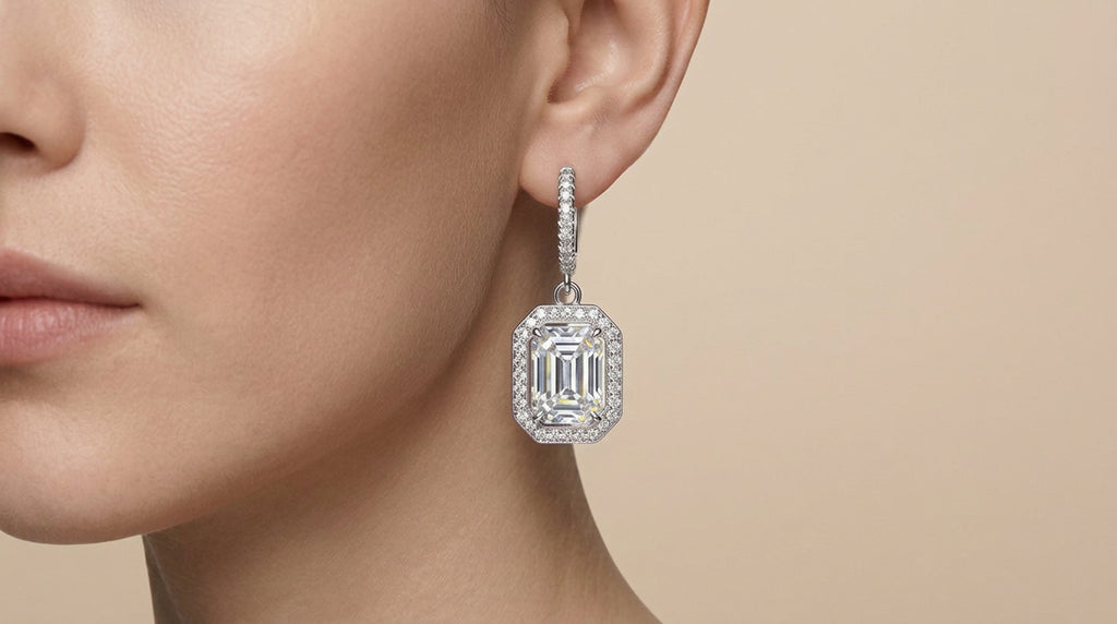 Una Lab-Grown Diamond Octagon Drop Earrings, Rhodium Plated