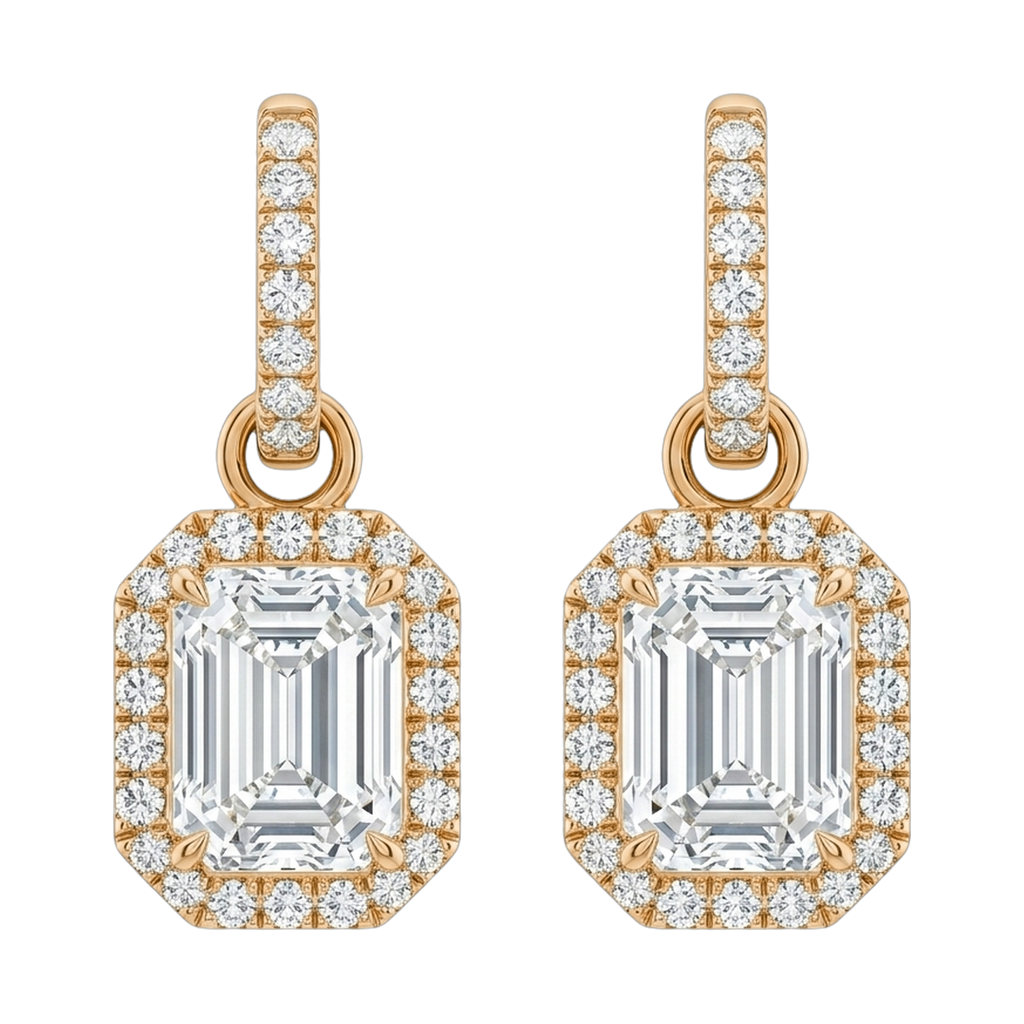 Una Lab-Grown Diamond Octagon Drop Earrings, Rhodium Plated