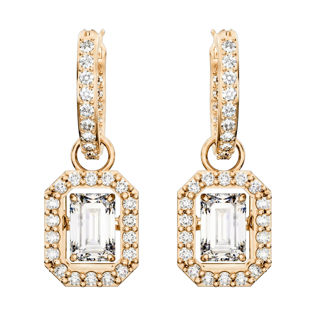 Una Lab-Grown Diamond Octagon Drop Earrings, Rhodium Plated