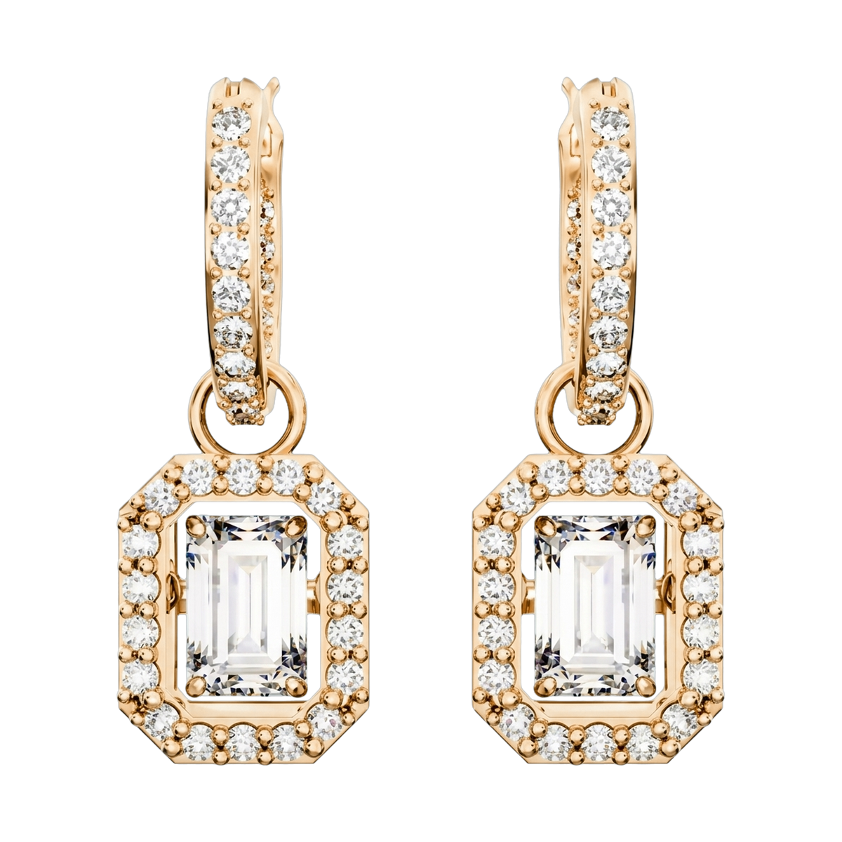 Una Lab-Grown Diamond Octagon Drop Earrings, Rhodium Plated