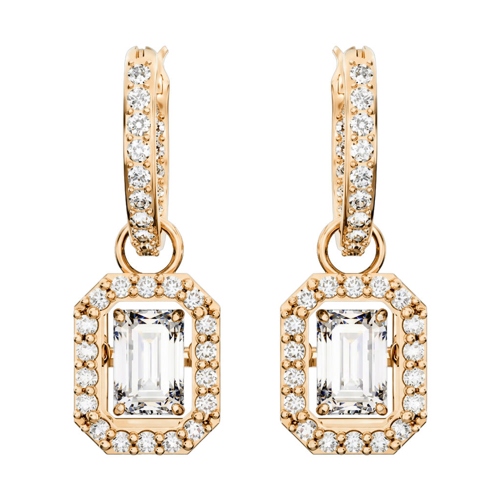 Una Lab-Grown Diamond Octagon Drop Earrings, Rhodium Plated