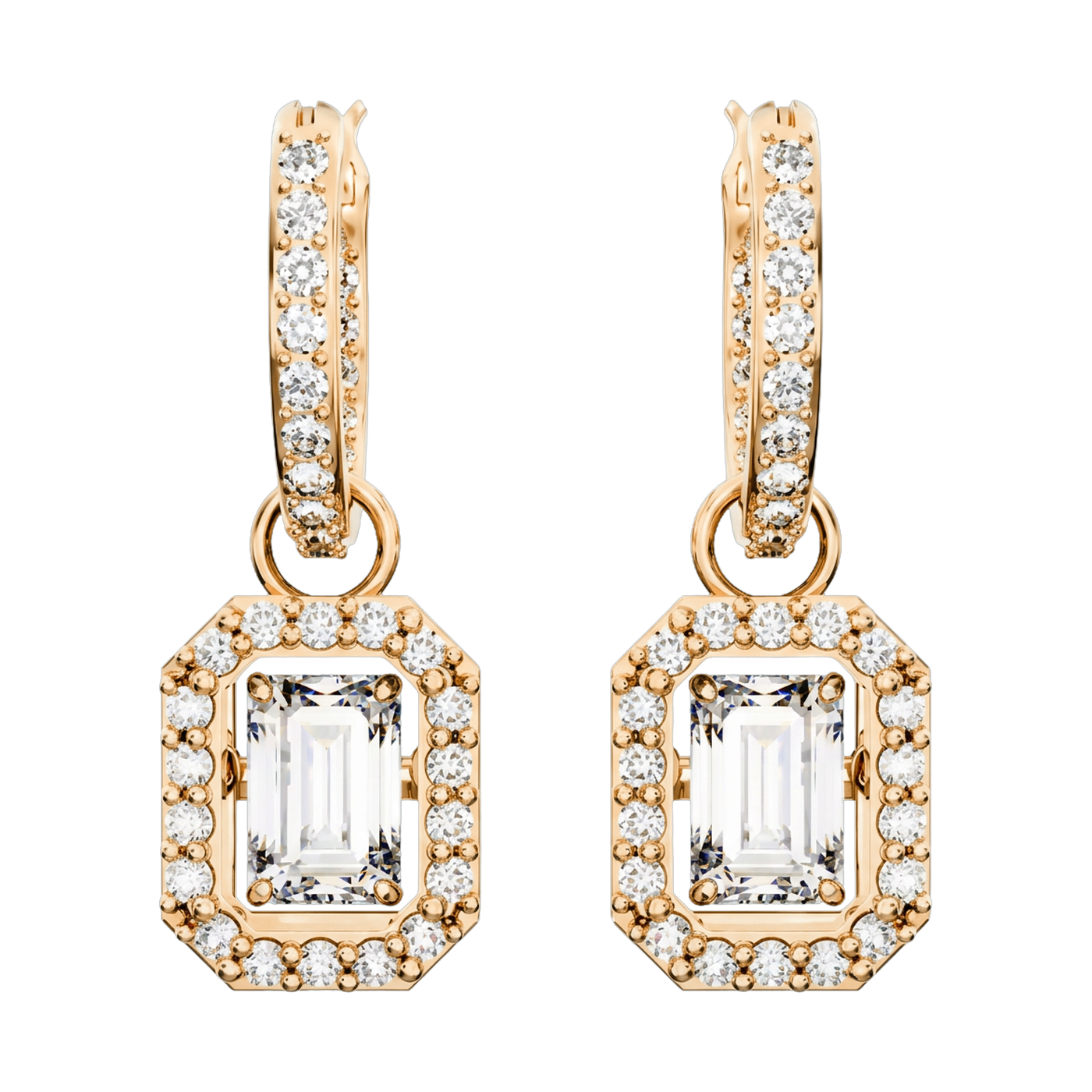 Una Lab-Grown Diamond Octagon Drop Earrings, Rhodium Plated