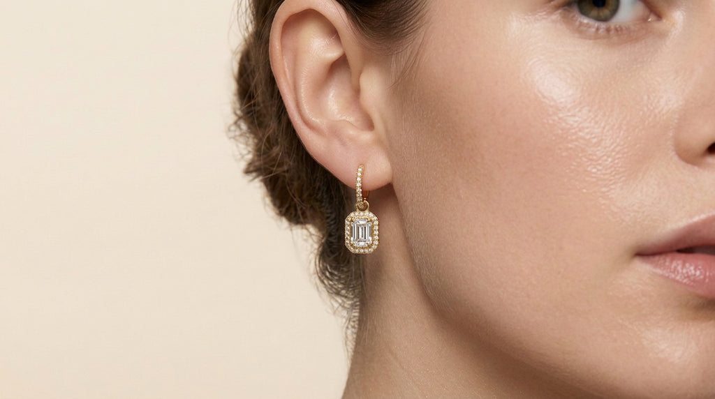 Una Lab-Grown Diamond Octagon Drop Earrings, Rhodium Plated