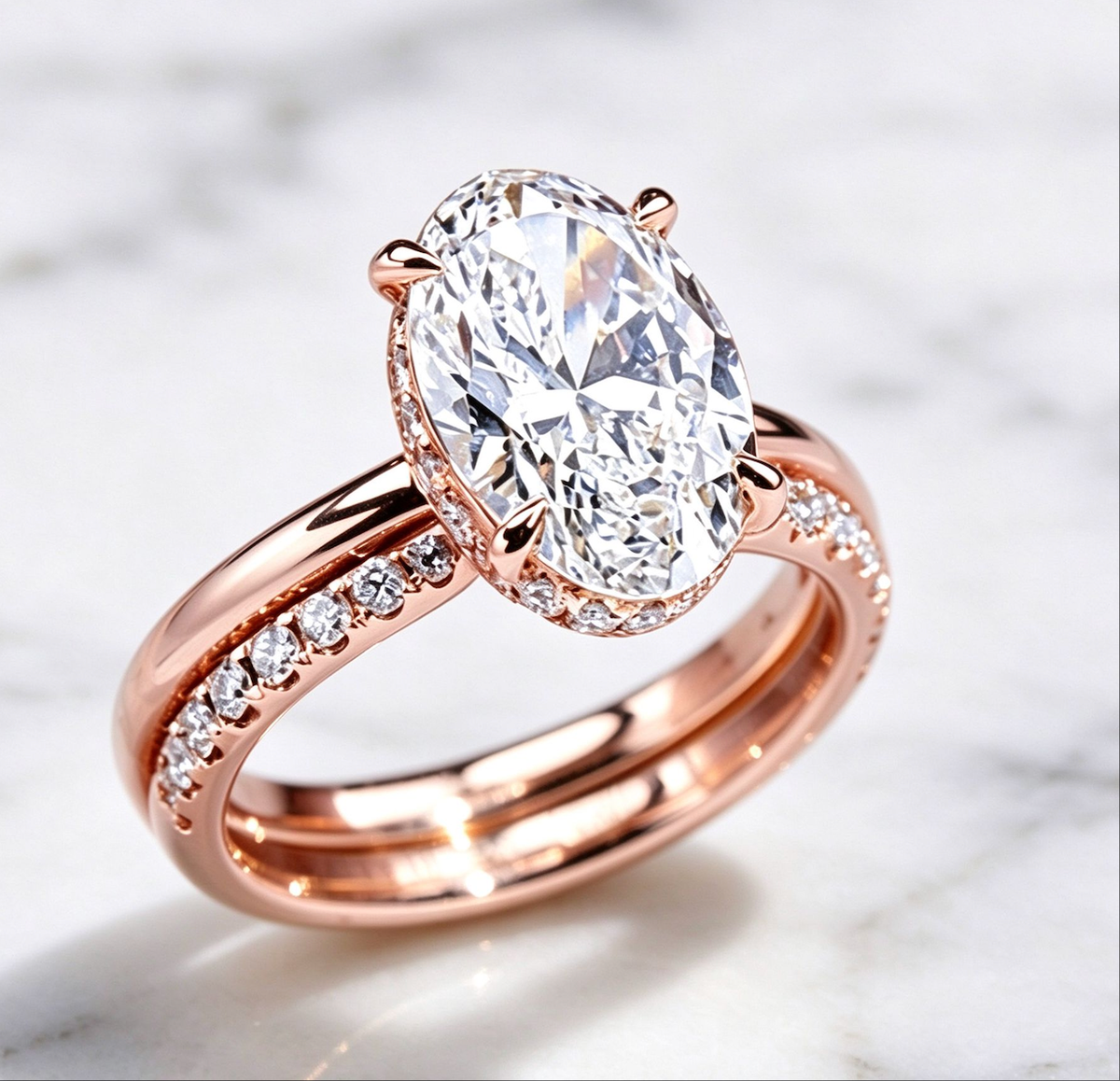 Tensora Stellar Oval-Cut Large Lab-Grown Diamond Engagement Ring in rose gold, view 1