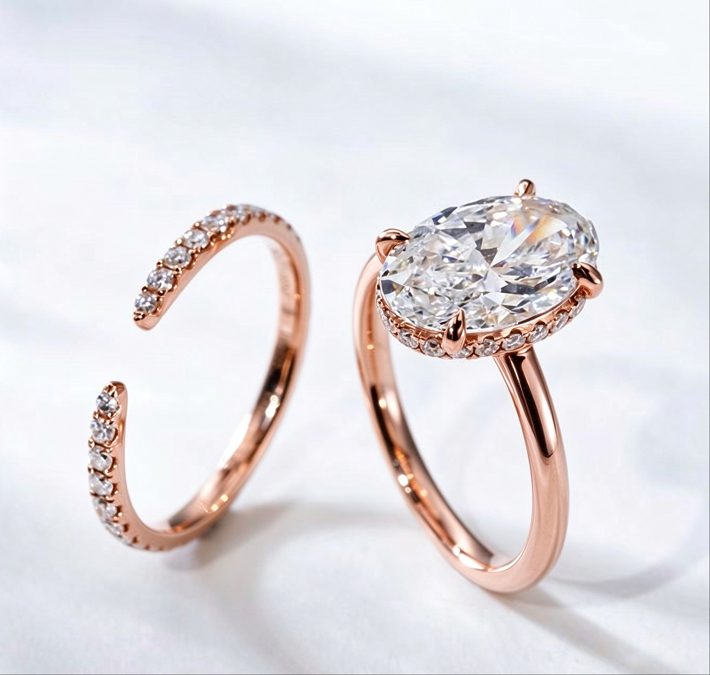 Tensora Stellar Oval-Cut Large Lab-Grown Diamond Engagement Ring in rose gold, view 2
