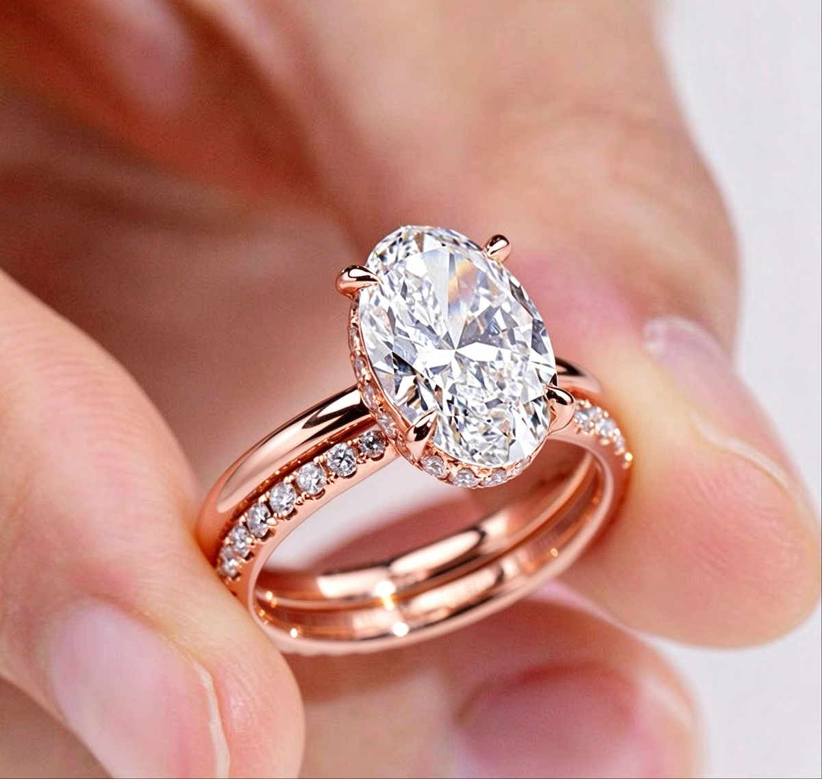 Tensora Stellar Oval-Cut Large Lab-Grown Diamond Engagement Ring in rose gold, view 4