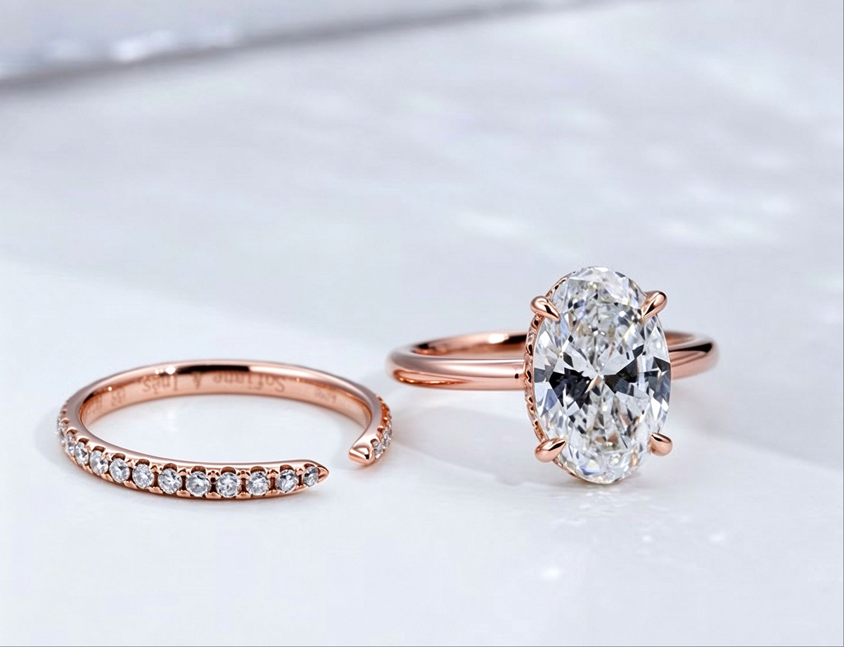 Tensora Stellar Oval-Cut Large Lab-Grown Diamond Engagement Ring in rose gold, view 5