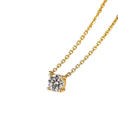 Tensora Stellar Dot Round Solitaire Lab-Grown Diamond Necklace in yellow gold, view 4