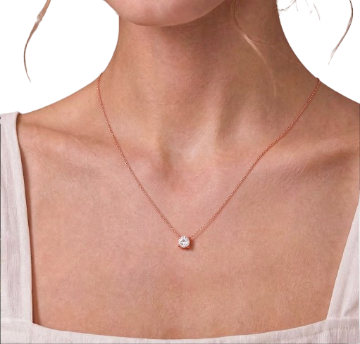 Tensora Stellar Dot Round Solitaire Lab-Grown Diamond Necklace in rose gold, view 2
