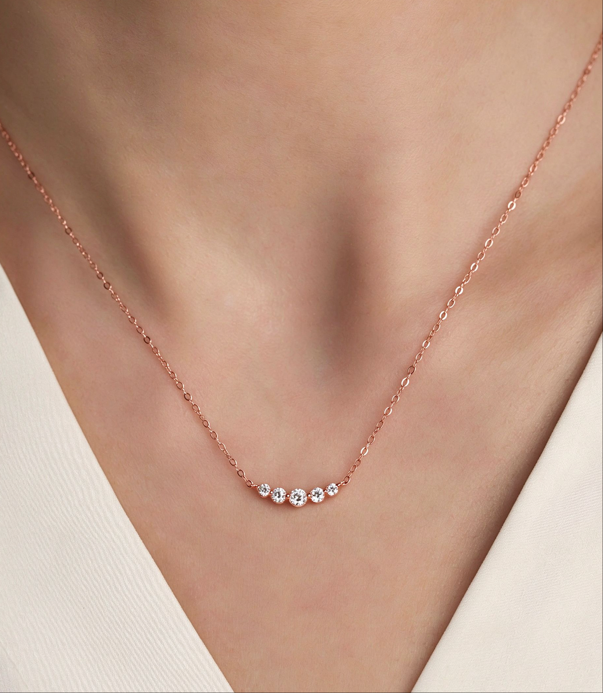 Tensora Stellar Arc Five-Stone Lab-Grown Diamond Necklace in rose gold, view 4