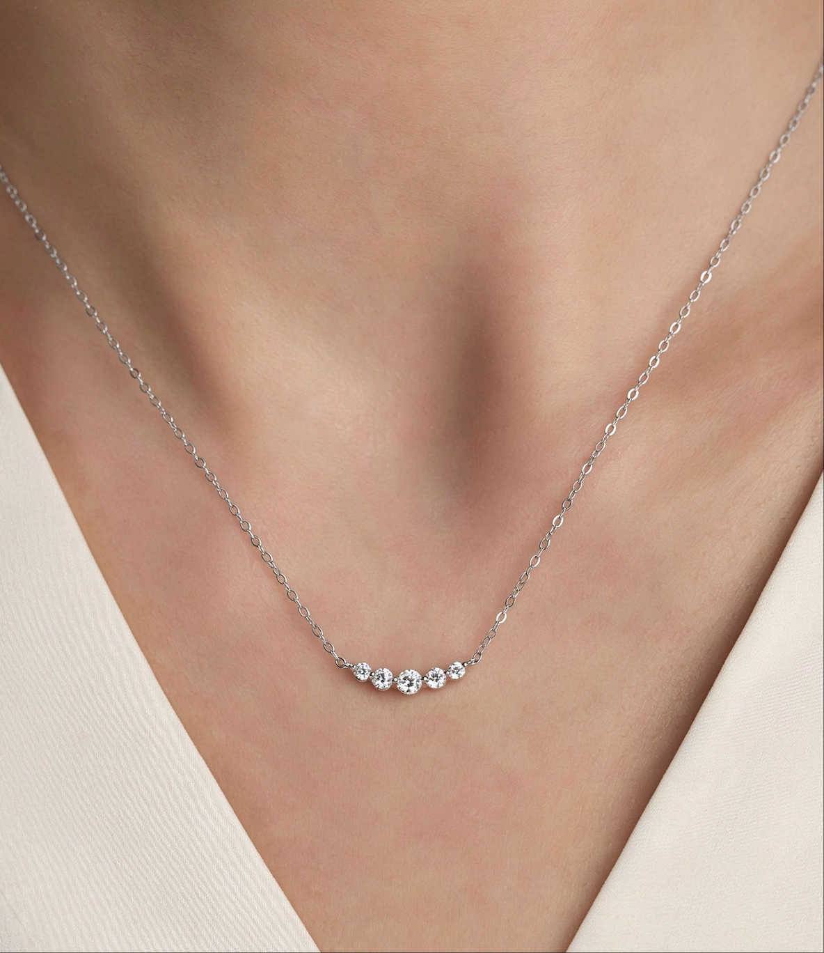 Tensora Stellar Arc Five-Stone Lab-Grown Diamond Necklace in white gold, view 4
