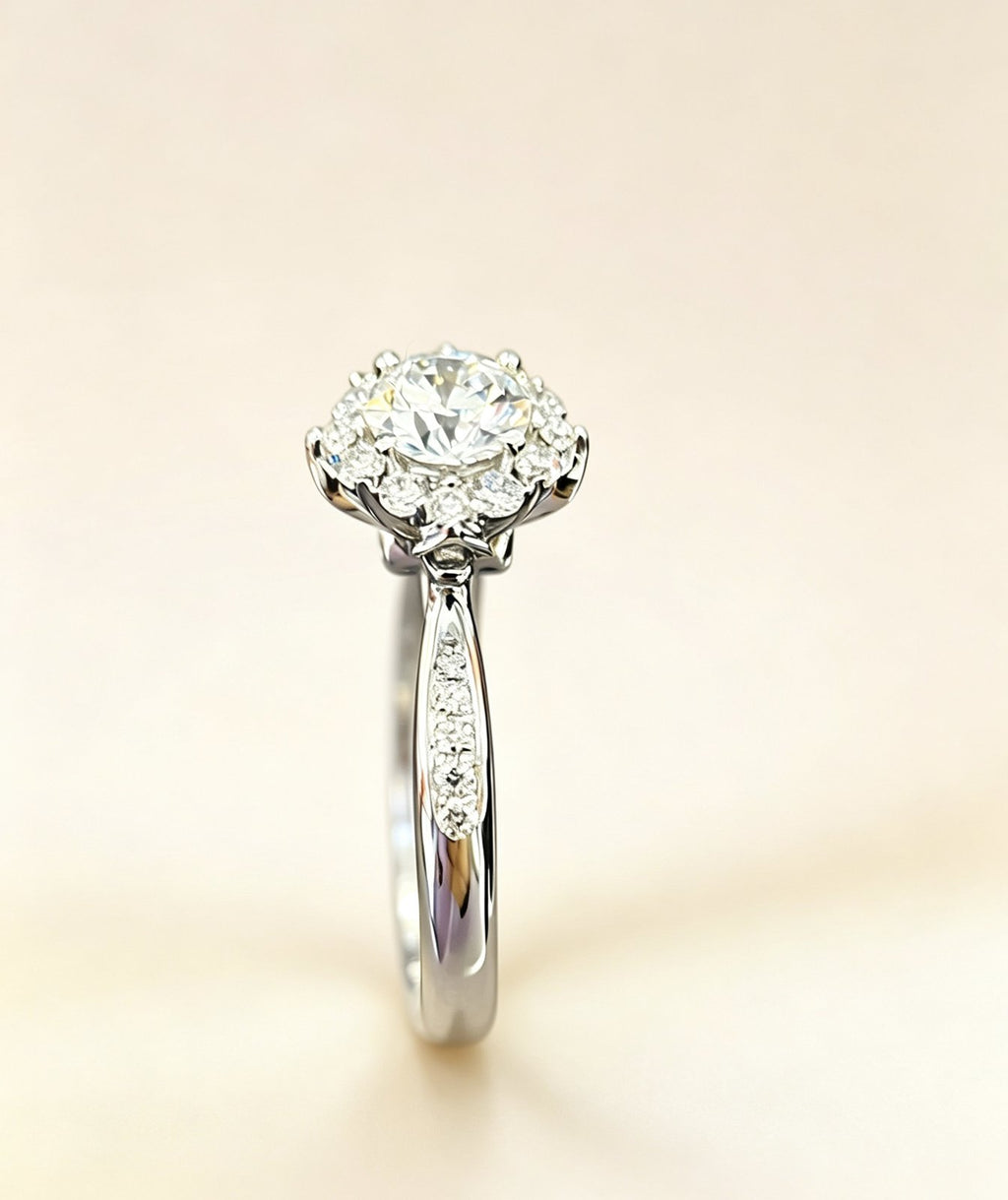 White gold petal basket setting ring