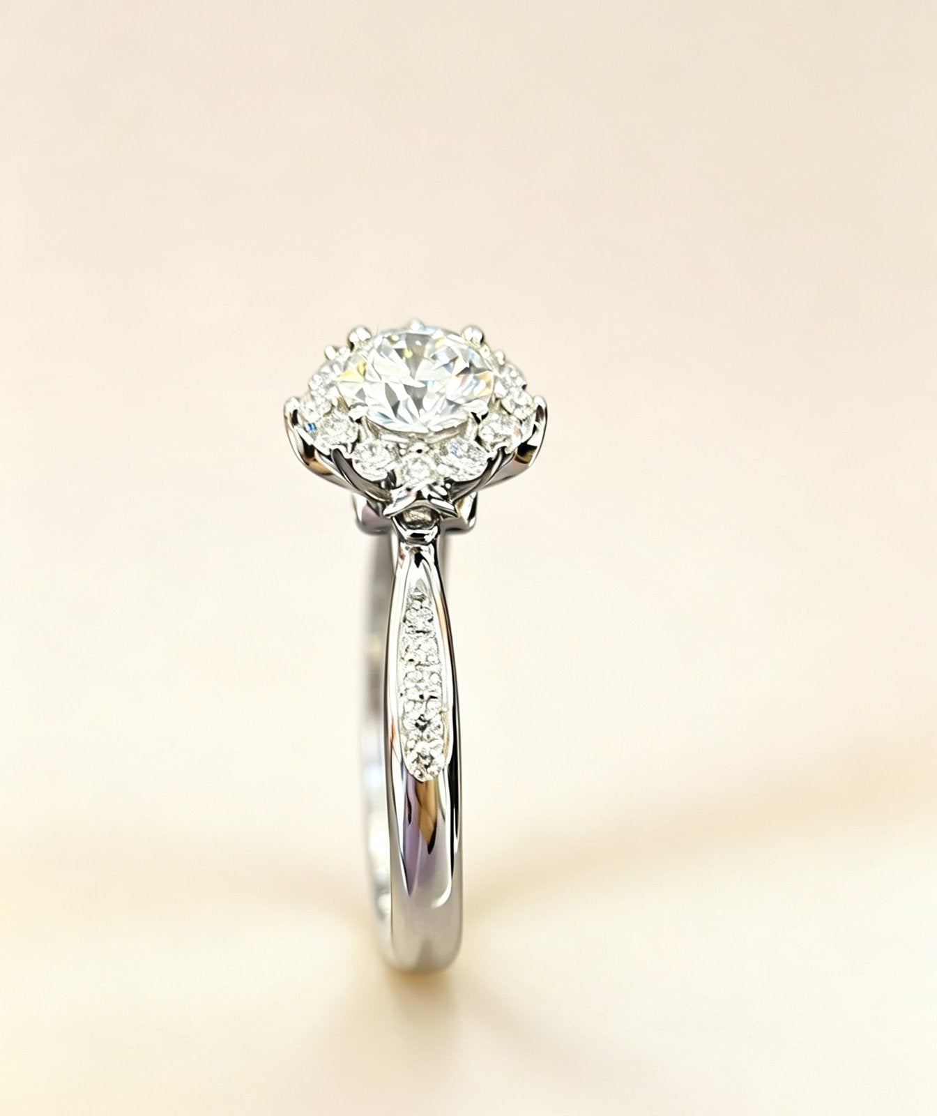 White gold petal basket setting ring