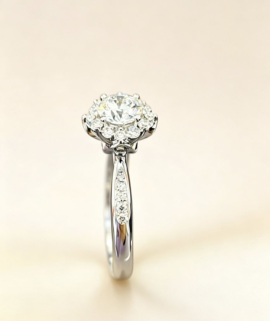 White gold petal basket setting ring