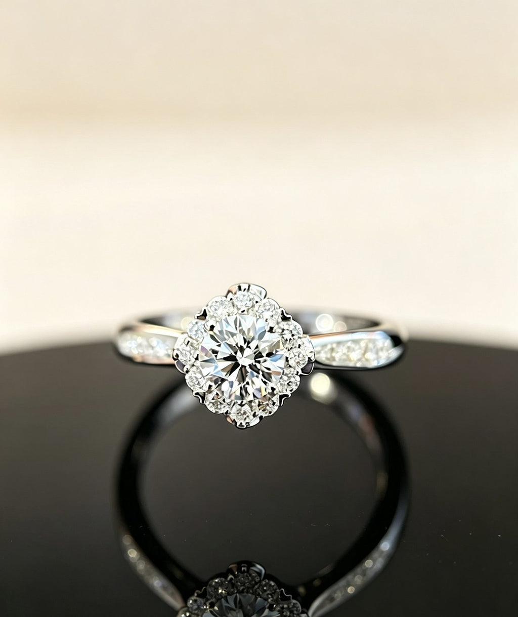 White gold petal basket setting ring
