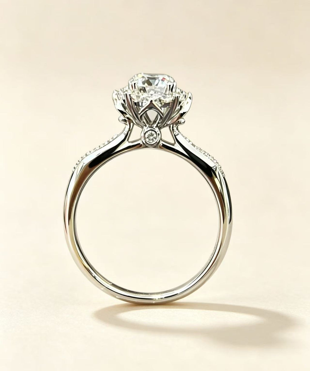 White gold petal basket setting ring
