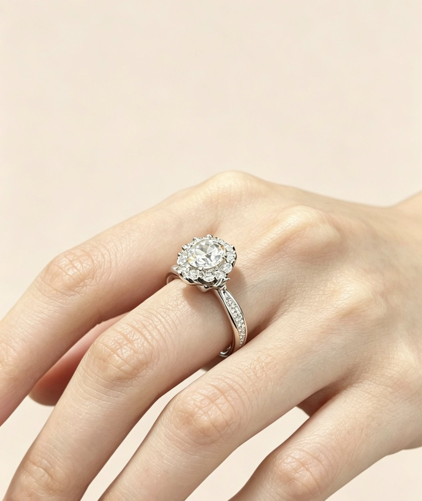 White gold petal basket setting ring