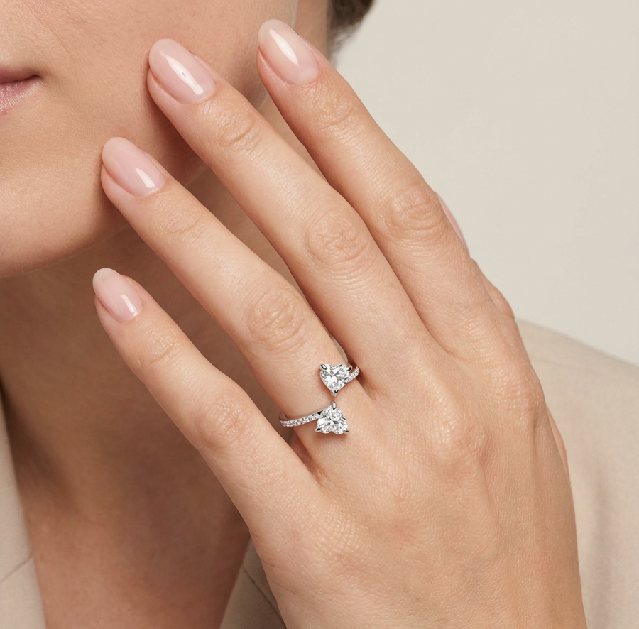 Twin Heart Lab-Grown Diamond Ring white gold on hand