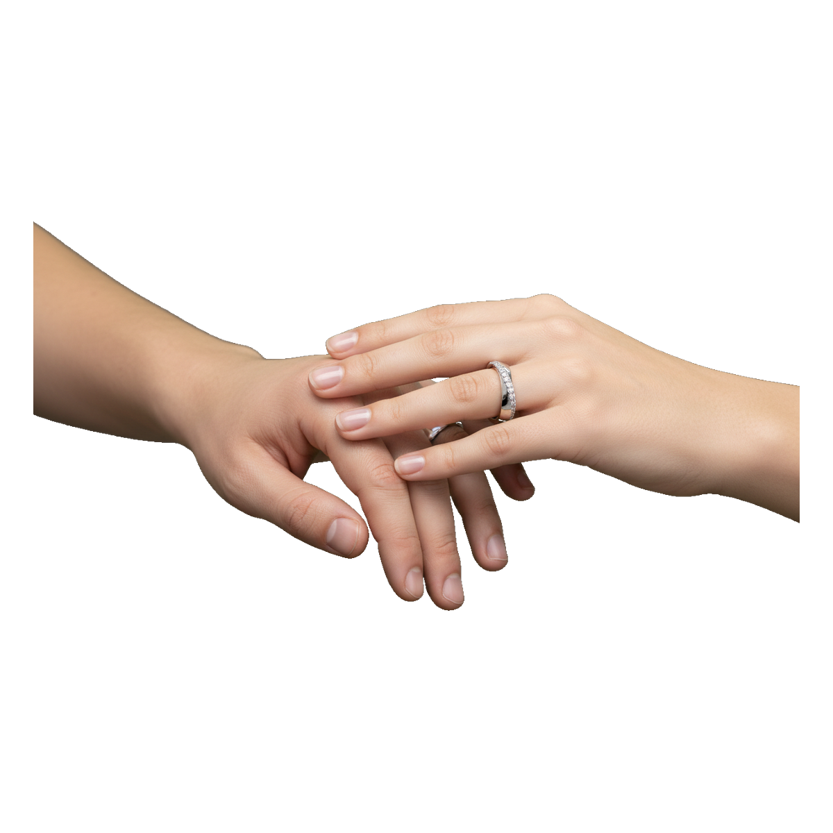 White gold couple ring set on model